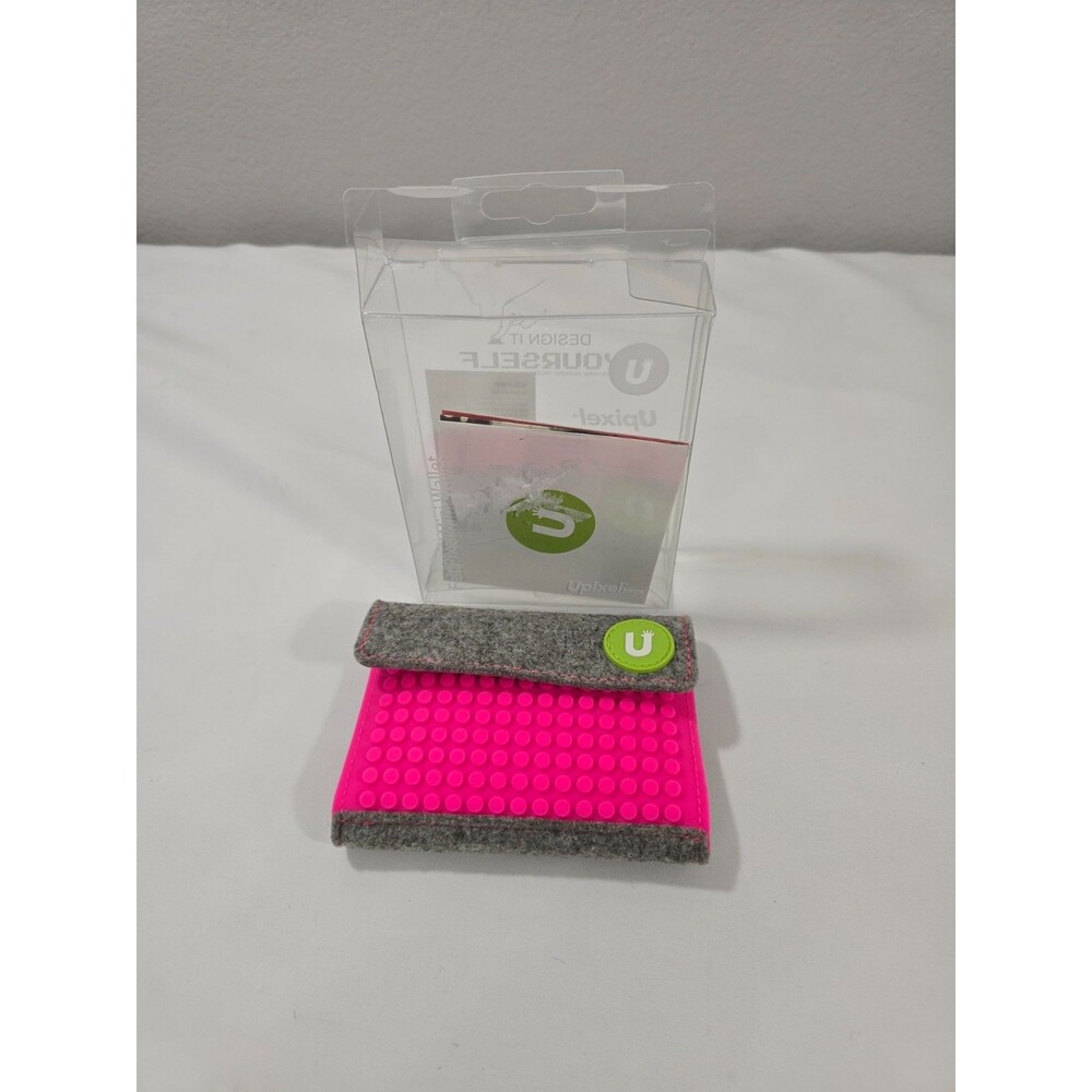 Upixel Felt Pixel Mini Wallet Fuchsia Gray Silicone Buildable Coin Purse NEW